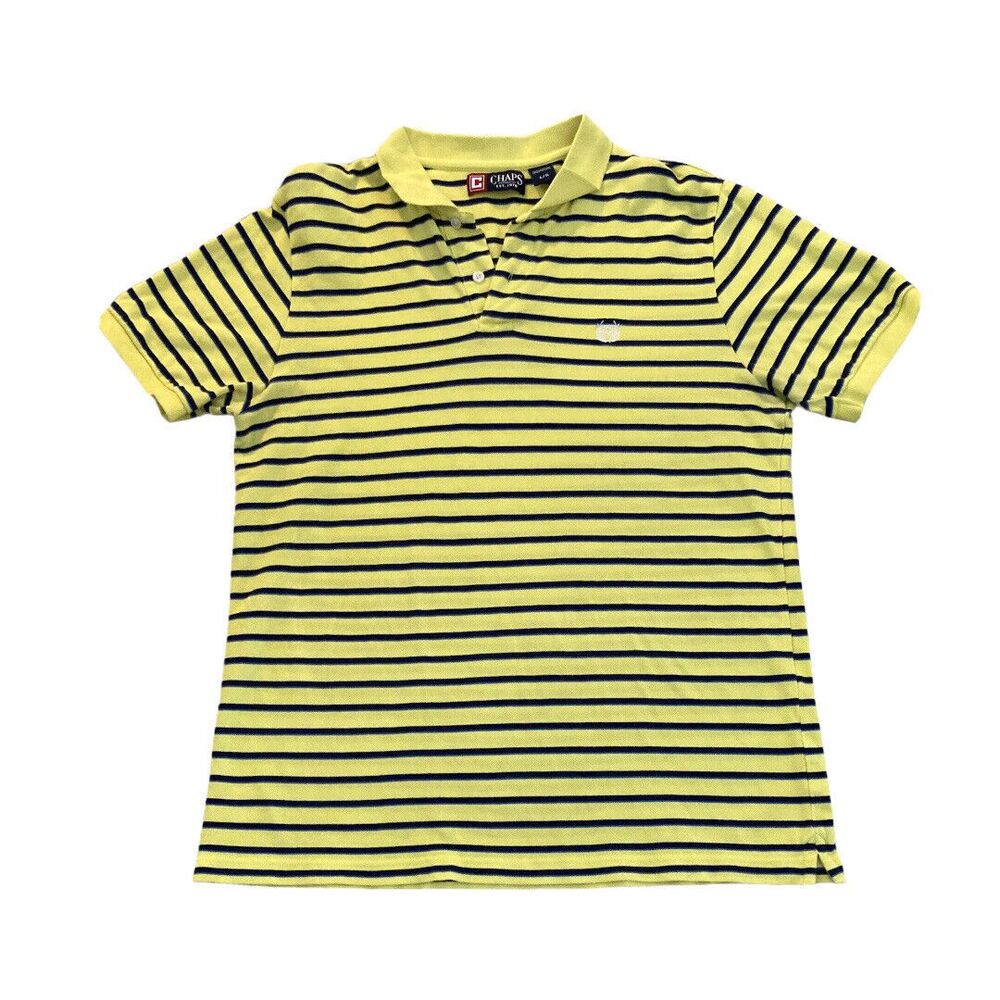 Vintage Y2K Chaps Polo Shirt Mens Large Short Sleeve Yellow & Navy Striped Golf